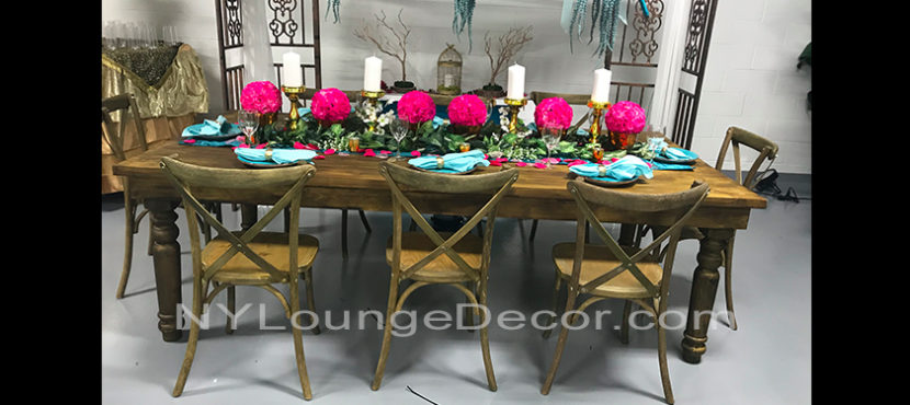 rustic wood dining table wedding rental